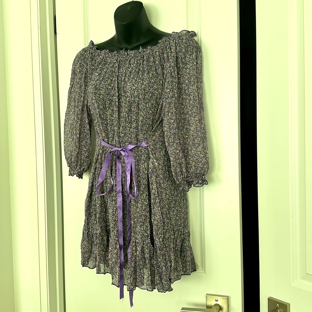 Floral Dress with Purple Ribbon, brand new